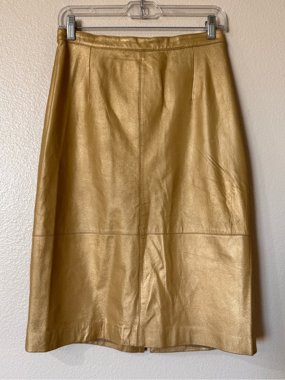 Vintage Santa Fe Gold Metallic Genuine Leather Skirt Elastic Waist Size 8